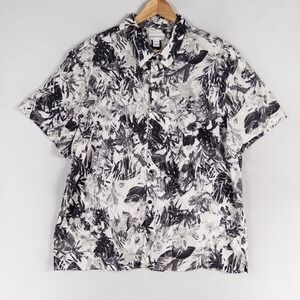 Calvin Klein Shirt Mens Sz XXL Gray Floral Leaf Print Button Up Summer Beach